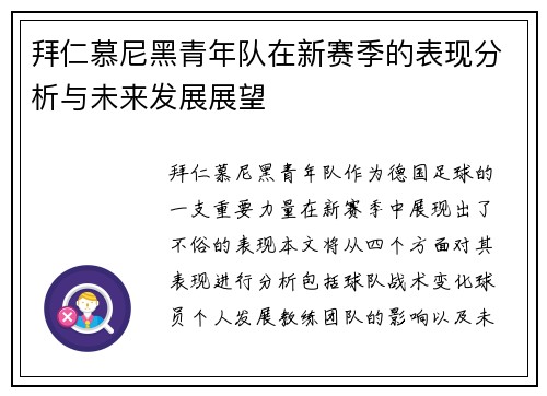 拜仁慕尼黑青年队在新赛季的表现分析与未来发展展望
