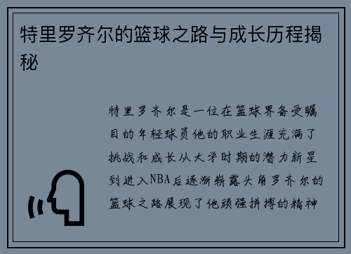 特里罗齐尔的篮球之路与成长历程揭秘